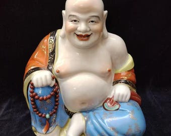 笑う仏像：赤と金の磁器の弥勒菩薩像、中国の富貴装飾 - Etsy 日本