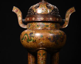 大型中国製七宝焼香炉：龍と鳳凰の香炉、風水装飾 - Etsy 日本