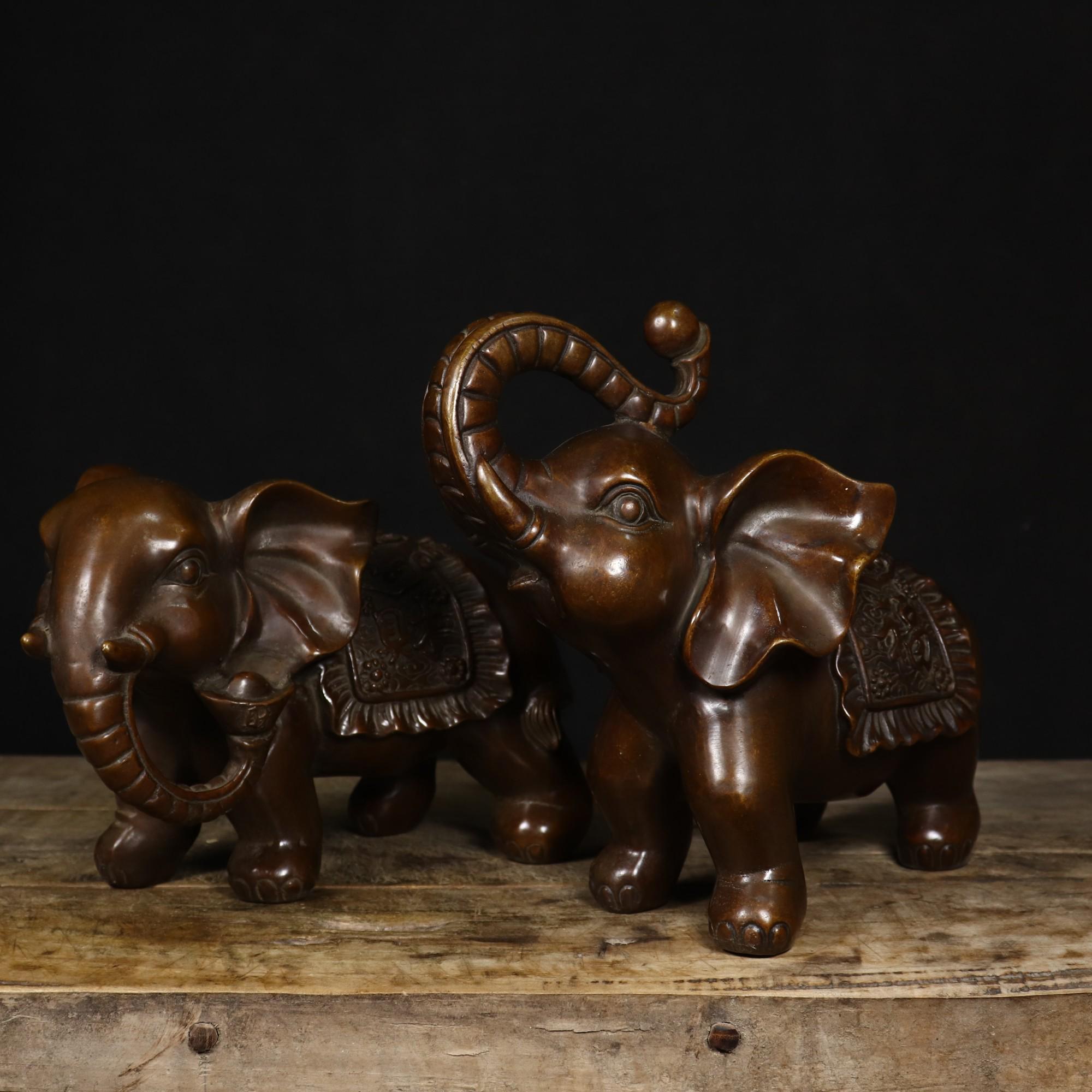 象　置物　2体 ブロンズ象のペア：中国風水インテリア - Etsy 日本