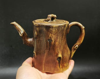 Vintage Handmade Yixing Tree Stump Teapot, Golden Duan Clay Zisha Teapot,Chinese Gongfu Teaware