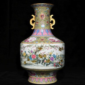 Qing Qianlong Style Famille Rose Vase: Flower & Bird Motif Porcelain, Guyuexuan Art