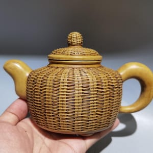 ヴィンテージ 宜興紫沙急須 手作り 竹編み リス 急須 ドゥアン クレイ 380cc