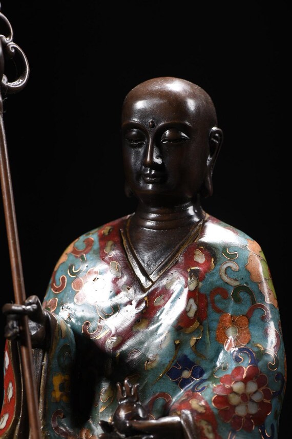 希少中国七宝燒 アンティーク中国七宝焼地蔵菩薩像：エナメル仏具装飾 - Etsy 日本