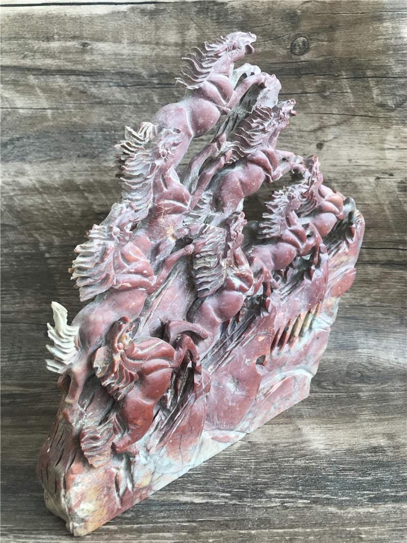 中国アンティーク寿山石手彫り風水馬八頭馬像 - Etsy 日本