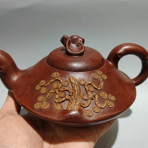 Vintage Handmade Yixing Zisha Teapot Pine Needle Bat Design Chinese Gongfu Tea Pot 380cc