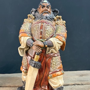 Vintage Shiwan Keramik Zhon Kui Statue, Handgefertigter chinesischer Wächter Krieger mit Schwert, Shiwan Ofen Keramik Skulptur, Feng Shui Beschützer