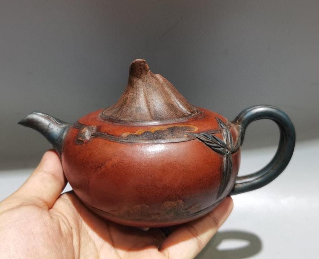 Vintage Yixing Zisha Teapot • Handmade Red Clay Pumpkin Gourd
