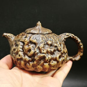 Vintage Handmade Yixing Teapot, Golden Duan Clay Zisha pot 300ml, Rustic Textured Chinese Teapot