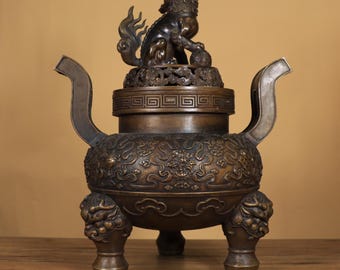 アンティーク中国青銅香炉｜芙蓉獅子のフィニアル、三脚香炉 - Etsy 日本