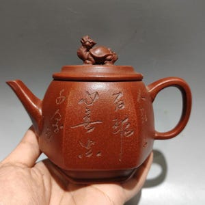 Tetera Yixing Zisha con tapa de tortuga dragón, tetera hexagonal de arcilla hecha a mano de 280 ml, tetera Gongfu