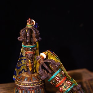 Antique Tibetan Bell & Vajra Set: Hand-Hammered Bronze, Gem Inlay
