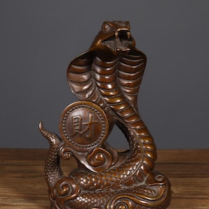 Chinese Zodiac Snake Figurine – Pure Copper Fortune Snake Sculpture, Unique Home Decor, Good Luck Gift, Business Opening, Collectible Art