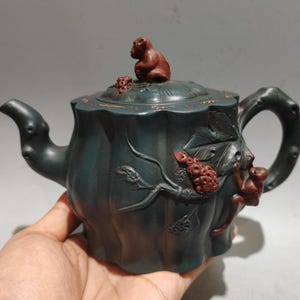 Handmade Yixing Zisha Teapot “Squirrel Tree Stump” | Original Hongni Clay Gongfu Tea Pot | 400cc Rustic Wood Texture Teapot