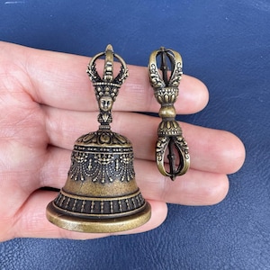 Antique Tibetan Bell & Vajra Set: Hand-Hammered Bronze Buddhist Ritual Tool