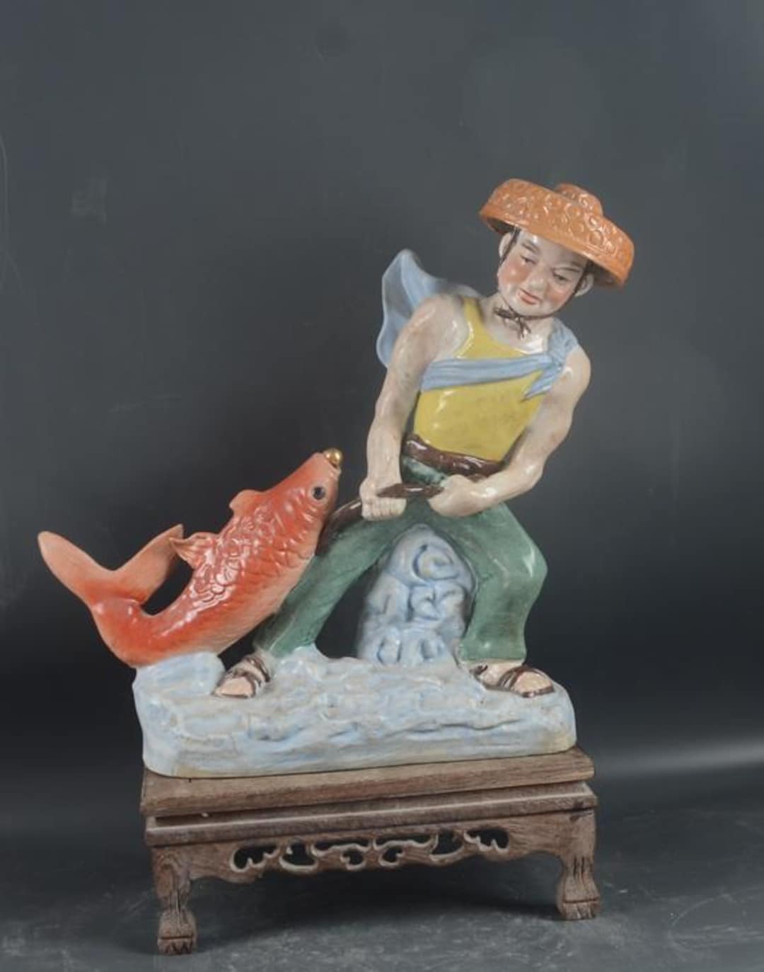 Chinese Ancient Cultural Revolution Porcelain Fisherman Figure Statue ...