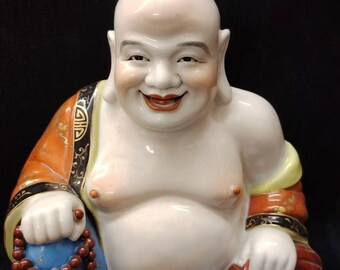 笑う仏像：赤と金の磁器の弥勒菩薩像、中国の富貴装飾 - Etsy 日本