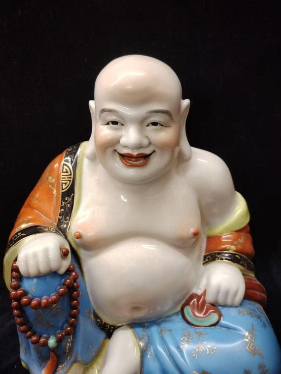 taturou.825　仏像R7528B　皿R5333B　2点まとめて 笑う仏像：赤と金の磁器の弥勒菩薩像、中国の富貴装飾 - Etsy 日本