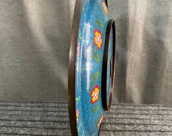Large Chinese Cloisonné Enamel Dragon & Phoenix Plate: Vintage