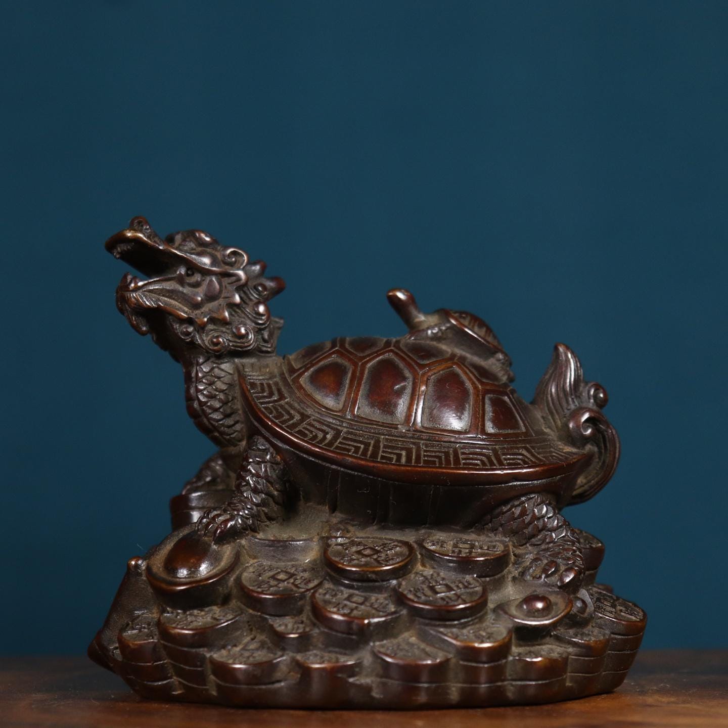 Chinese Copper Dragon Tortoise Figurine: Feng Shui Wealth Decor - Etsy
