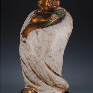 Antique Republican Shiwan Porcelain Maitreya Buddha|Gilded Ruyi Laughing Buddha |feng shui settings,，zen spaces，business prosperity settings