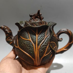 Sammlerqualität handgemachte Yixing Zisha Teekanne | Cabbage Design als Symbol für Wohlstand & Fortune | Künstlerische Gongfu Teekanne