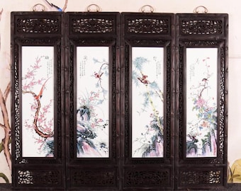 Paneles de pared de porcelana Familia Rosa: Ciruela, Orquídea, Bambú, Crisantemo