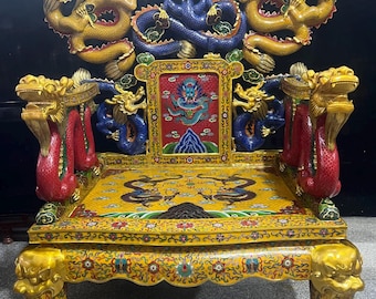 Imperial Cloisonné Drachenthron Stuhl | Großartiger antiker chinesischer Königssitz | Emaille Palace Dragon Armlehnstuhl