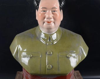 Escultura de busto chino lacado vintage, figura de Mao de la época de la Revolución Cultural, decoración inspirada en la década de 1970.
