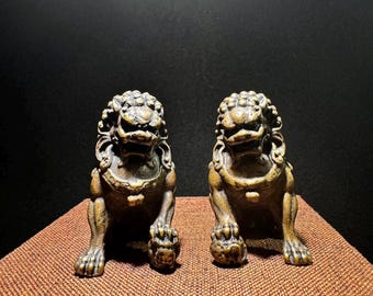 中国のアンティーク銅製の雄大な獅子像 - Etsy 日本