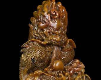 Antique Shoushan Stone Dragon Seal: Hand-carved Chinese