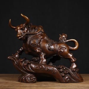 Bronze Feng Shui Bull Ox Sculpture - Chinese Home Decor