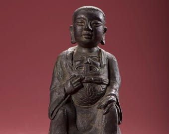 Antyczny chiński brązowy posąg cesarza Zhenwu Xuanwu taoistyczna figura bóstwa Feng Shui Decor