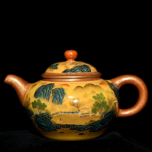 Qianlong Famille Rose Teapot: Chinese Imperial Enamel Porcelain, Gilt Landscape