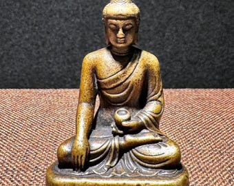 Old Tibetan Copper Buddhism Fengshui Shakyamuni Buddha Statue