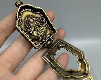 Tibetan Gau Amulet Box Pendant – Brass Portable Shrine Locket with Green Tara | Buddhist Jewelry Talisman
