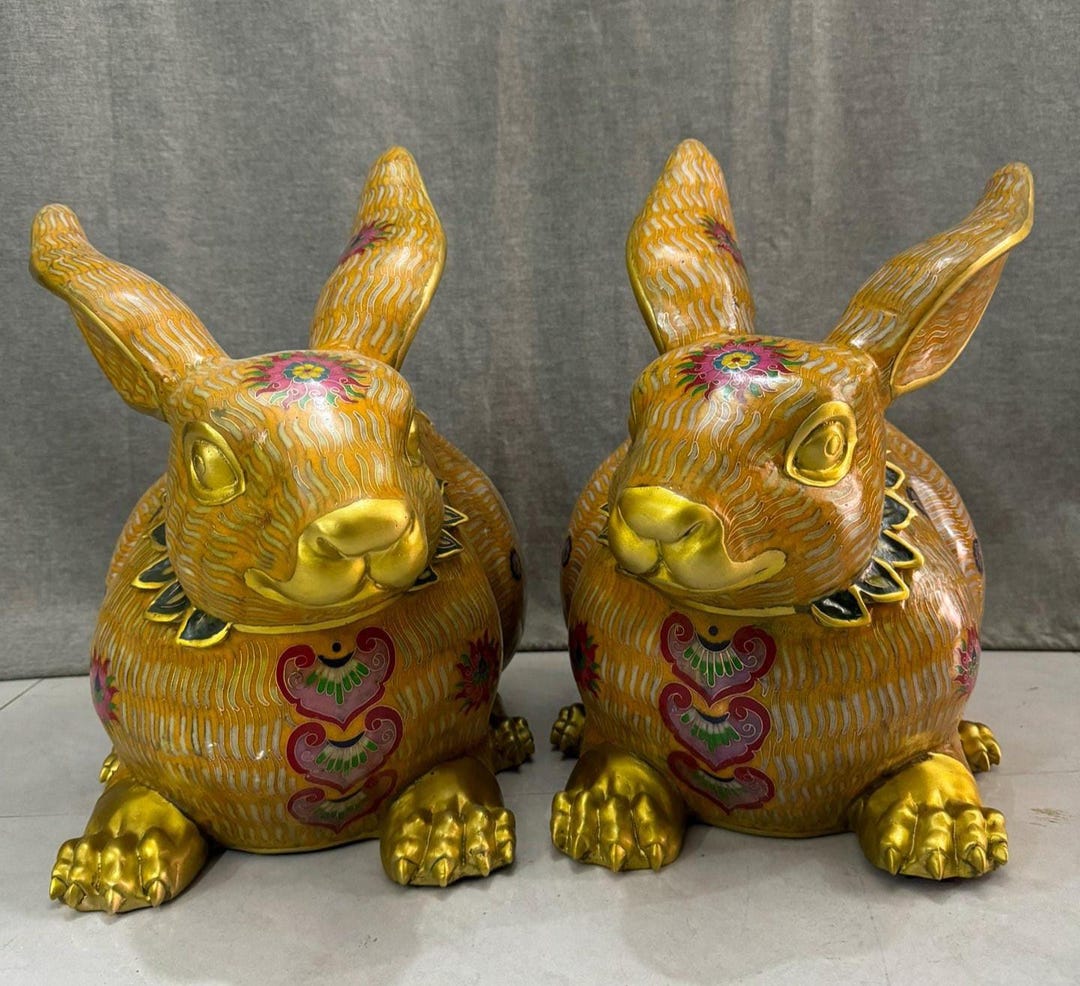 Large Chinese Cloisonné Rabbits: Bronze Enamel Zodiac Figurines - Etsy
