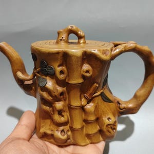 Chinese Zisha Teapot Pine Bamboo Plum Tree Stump, Yixing Purple Clay Teapot, Handmade Sculptural Tea Pot, 380cc