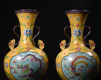 Große chinesische Cloisonnévasen: Dragon & Phoenix, Ruyi Handles