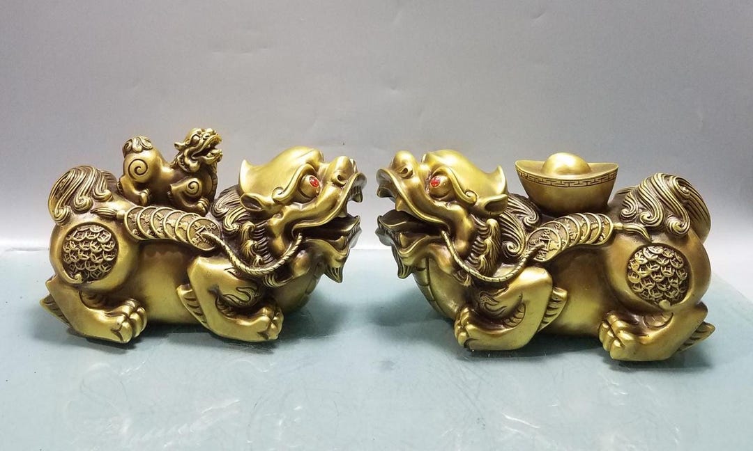 Brass Pixiu Feng Shui Wealth Statue Pair – Lucky Money Guardian ...