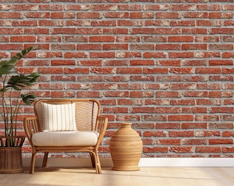 Red Brick Peel and Stick Wallpaper, Rustic Loft Style, Removable Vinyl
