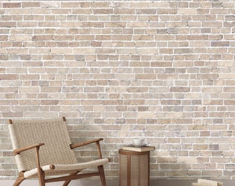 Limewashed Sand Brick Peel and Stick Wallpaper, Rustic Loft Style, Removable Vinyl