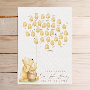 Winnie The Pooh Baby Shower Fingerprint Guestbook | Pooh Bear Baby Shower Signing Book Alternative | Winnie The Pooh Party Decor Sign Card