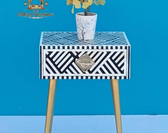 手作りの骨象嵌ナイトスタンド、モダンな収納家具