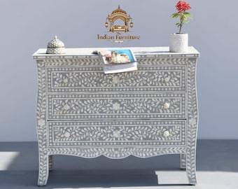 Bone Inlay  , Chest of Drawers, Elegant Floral cabinet Table