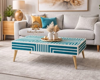 Handmade Bone Inlay Coffee Table – Floral Center Table, Luxury Indian Furniture