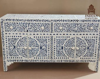Florale Perlmutt Intarsien Buffetschrank: Handgefertigtes Knochenmöbel