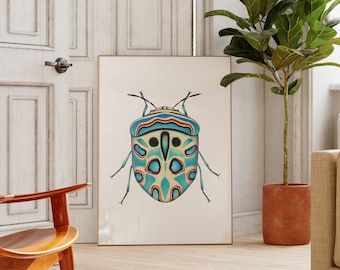 Bug Print, Insect Illustration, Colorful Insect, Entomology Art, Picasso Bug