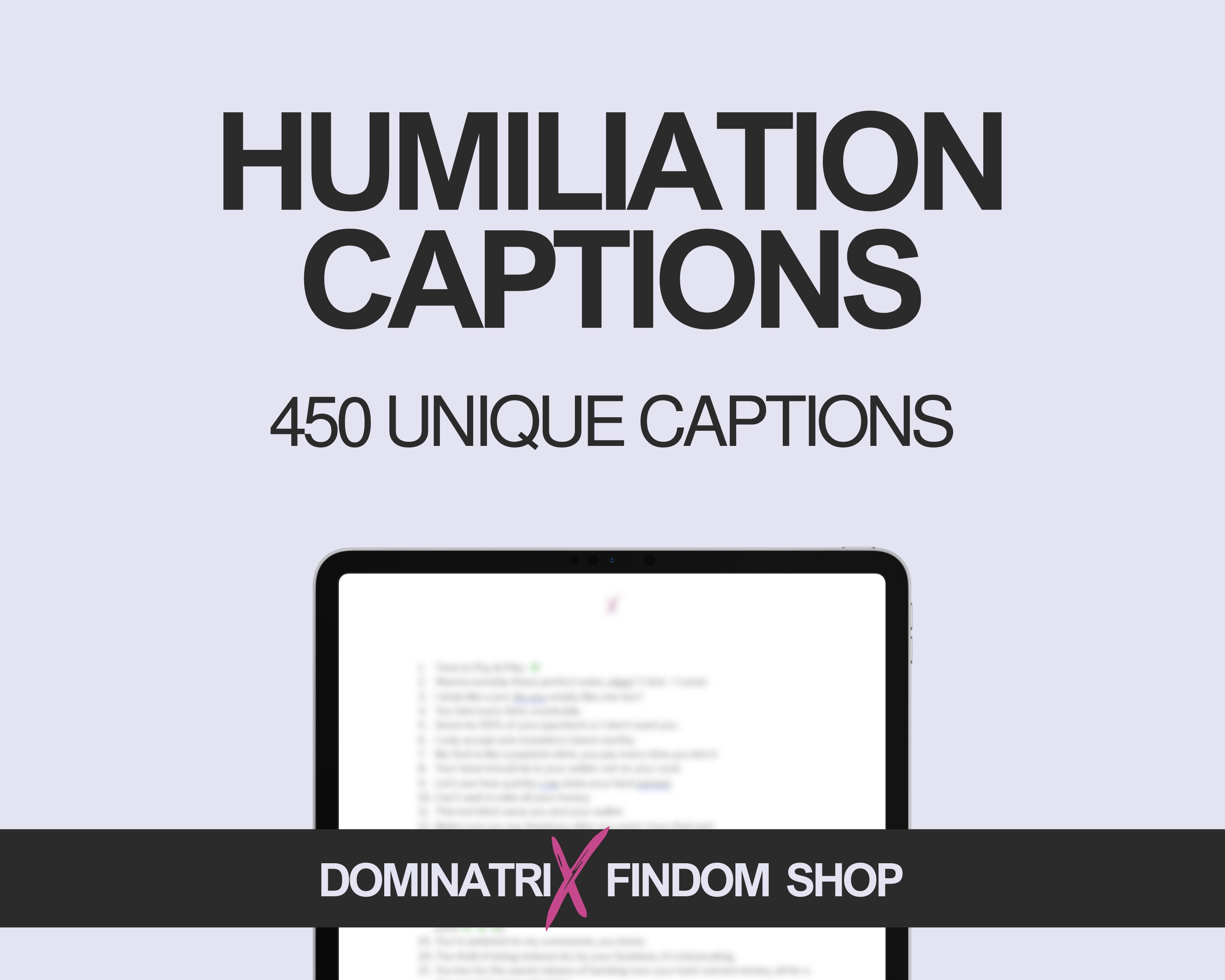 Pacote com 400 legendas de humilhação, perfeito para Femdom e Dommes, frases humilhantes exclusivas para submissos
