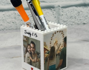 Personalized Photo Brick Pencil Pot: Father&#39;s Day Desk Organizer | Daddy And Me Gifts
