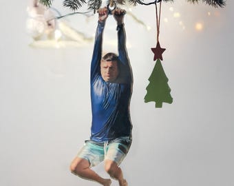 Tim Robinson on a Zipline Meme, I Think You Should Leave, dubbelzijdig acryl kerstversiering, handgemaakt wandaccessoire